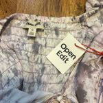 Open Edit  Women’s XS New Purple White Tie Dye Tie Front Puff Sleeve Blouse Photo 7