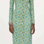 ZARA  Open Back High Neck Midi Length Green Floral Dress size L Photo 0