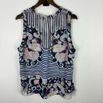 CAbi Top L Navy Paisley Stripe Sheer Boho Preppy Coastal Grandma Indie Chic Photo 3