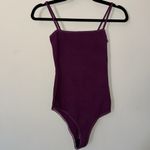 Reformation ribbed plum purple bodysuit stretchy square neck Sz Small Photo 6