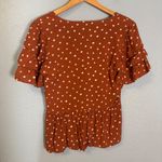 Madewell ‎ Women's Tiered-Sleeve Peplum Top in Inkspot Dot Burnt Clay Size 4 Photo 6