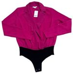 Bar III NEW  Pink and Black Long Sleeve Collared Bodysuit Party Career Chic S Photo 1