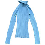 Cache Vintage Women's Blue Ribbed Knit Turtle Neck Long Sleeve Sweater Size M Photo 0