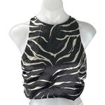ZARA Women's Black Satin Sleeveless Animal Print Crossback Crop Tank Top Size M Photo 0