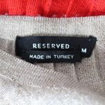 Reserved  Metallic Pleated Knit Top Color Block Striped Cap Sleeves Size Medium Photo 2