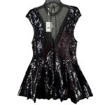 Free People  Sequin Illusion Dress L Black Fit Flare Cocktail Goth Glam Showgirl Photo 5