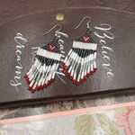 Beaded Fringe Statement Earrings Red Black White Photo 3
