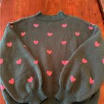 SheIn Dark Green Sweater with Pink Heart Accents Photo 6