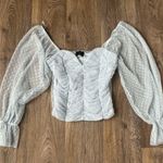 Madi Mase Cropped Long Sleeve White Polka Dot Light Blue Blouse Women’s Size XS Photo 0