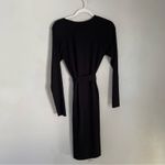 VERO MODA  Ribbed Sweate Dress Medium New Black V-Neck Belted Long Sleeve Photo 2