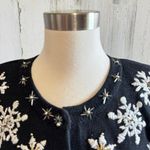 Vintage Snowflake Cardigan black Beaded Holiday Fair Isle Sweater Christmas Size M Photo 2