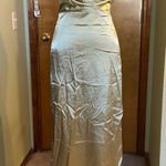 NWOT light green satiny spaghetti strap prom dress side slits lace up back 0 Photo 0