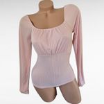 Willow Root Pink Ribbed Square Neck Long Sleeve Milkmaid Top Size S Romantic Photo 1