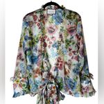 Alexis  Floral Tie Front Ruffle Top Long Sleeve Sheer Boho Size Small Photo 1