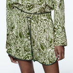 ZARA NEW PRINTED SATIN EFFECT SHORTS GREEN WOMENS SIZE S Photo 0