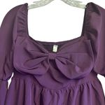 Exlura  Women's Purple‎ Square Neck Puff Sleeve Bow Smocked Babydoll Mini Dress M Photo 4