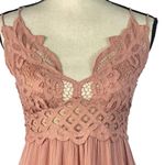 Free People One Small Adella Slip Mini Dress Rose Crochet Lace Flowy Smocked Photo 3