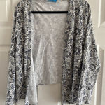 Fresh Produce  Women's Medium Gray Floral Open Cardigan Sweater Cottage Travel Photo 0