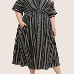 Bloomchic Solid Geometric Dolman Sleeve Pocket Shirred Split Hem Dress Photo 5