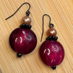 Glass & Pearl Beaded Drop Earrings With Black Accents Purple Photo 0