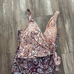 Lands' End  Slender Tummy Control V-Neck Wrap Swimsuit Navy Paisley Mix Size 12 Photo 5