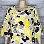 Alfani 2X Yellow Watercolor Floral Print Smock Bell Sleeve Bubble Hem Blouse Top Photo 1