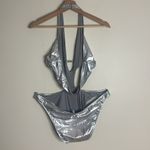 SKIMS metallic swim halter monokini in nickel swimsuit one piece 2X Photo 7