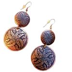 Vintage bronze boho earrings etched bohemian global shabby chic folk rustic Brown Photo 0