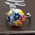 Cute 1960s Colorful Floral Cabochon Stainless Steel Ring Red Photo 0