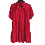 MSK Women's Red Tiered Ruffle Neck Short Sleeve Boho Chic Dress Size S Photo 1