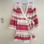 Alexis  White Red embroidered Cheryl mini wrap dress M Photo 4