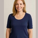 Ophelia Roe Blue Ribbed Puff Sleeve Top 1X Photo 0