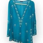 Boston Proper ♔ Chiffon Crystal Bead Embellish Kimono Sleeve Swim Coverup ♔ Aqua Photo 0