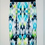 Milly Satin Diamond Stain Glass Blue Green Print Midi Pencil Skirt Size 4 Photo 0