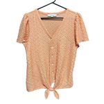 Loft Shirt Womens Medium Orange Button Up Long Sleeve Tie-Hem Textured Photo 1