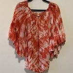 Etam Orange White Tie Dye Boho Peasant Top in One Size O/S Photo 0