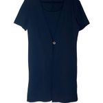 Black Textured Knit Short Sleeve One Button Front Mini Dress Large LBD Workwear Photo 0