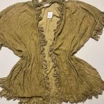 Free People NWT Open Crinkle Tassel Long Cardigan Brown White Sands One Size Photo 0