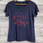 Harley Davidson Flame Logo Shirt Womens M Short Sleeve Tee Purple Blue Quincy IL Photo 0