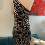 Lulus Lulu’s Acting Wild Sequin Tiger Zebra Animal Print One-Shoulder Mini Dress S Photo 3