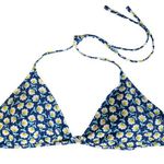 Aerie Navy Blue Floral Triangle Bikini Swim Top Halter Tied Women's Large Photo 0