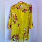 Chico's Yellow Floral 100% Silk Belted Button Up Tunic Blouse 2 L 12 Photo 7