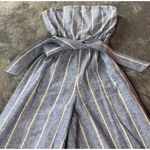 Alice + Olivia  Blue & White Striped Strapless Flared Jumpsuit w/ Bow Photo 2