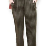Aritzia  Babaton Olive Green & White Striped Modesto Pinstripes Pants Women's 4‎ Photo 0