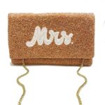 Mrs Beaded Clutch Crossbody Purse Bag Snap Rose Gold Pink White Bride Party Bach Photo 0