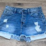 Nature Denim Distressed button fly High waist Natural Denim blue Jean Shorts size medium Photo 0