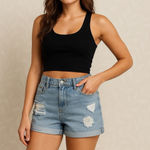 Old Navy  Boyfriend Denim‎ Shorts Size 8 Light Wash Distressed Cuffed Summer Chic Photo 0
