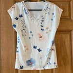 White Floral Blue Pink Short Sleeve Woman’s Medium V Neck Photo 0