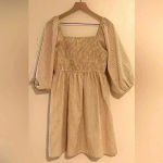 BIBI | Taupe Striped Smocked Puff Sleeve Dress White Size XL Photo 3