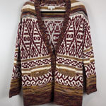 Lucky Brand Boyfriend Cardigan Sweater S Red Jacquard Southwestern Aztec Tribal Photo 0